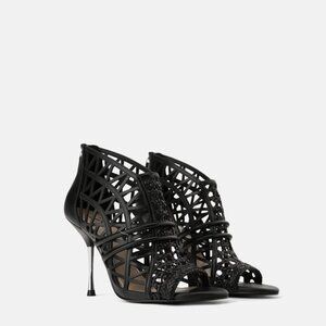 ZARA BLACK WRAPAROUND WOVEN BRAIDED CAGE HEELS SANDALS BRAND NEW WITH TAGS